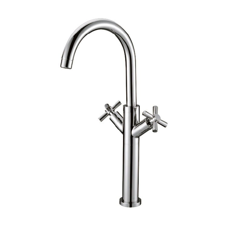 Dual Zinc Handle Brass Body Deck Mounted Wash Mixer High Neck Basin Faucet