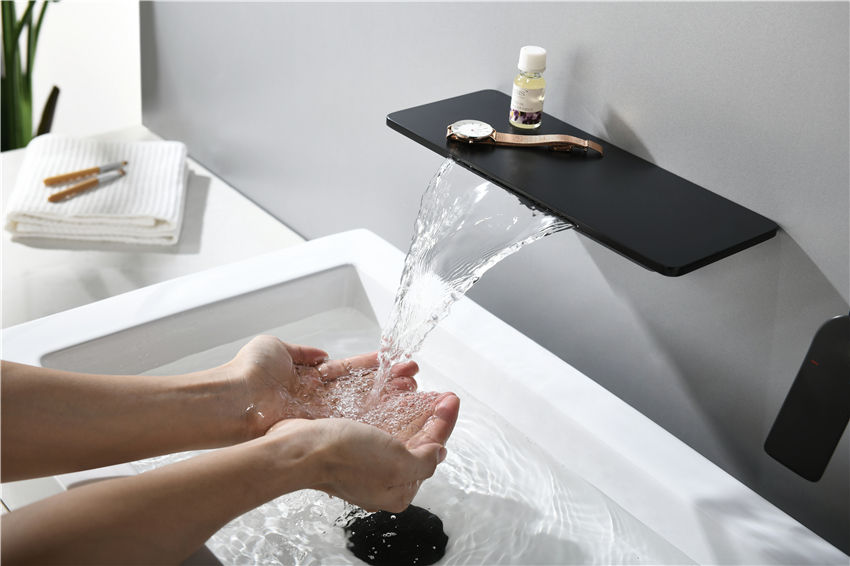 Wall Mounted Basin Mixer Faucet Black Taps Tap Wash Gold Bathroom Faucets Modern Brass Mount