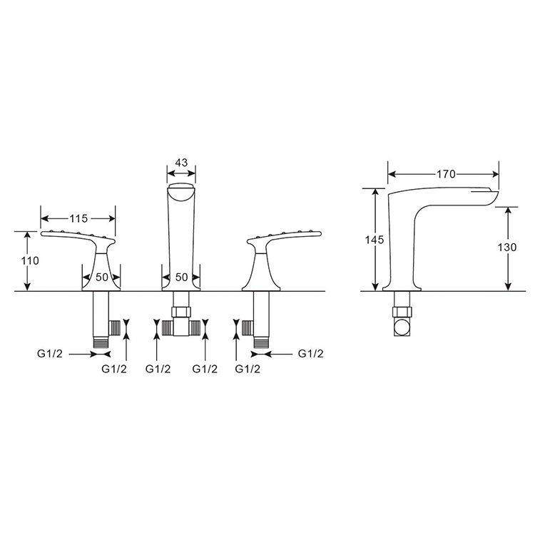 Deck Mounted Dual Handles Basin Faucets Mixer Water Mixer Taps Luxury 3 Hole Taps Bathroom Basin