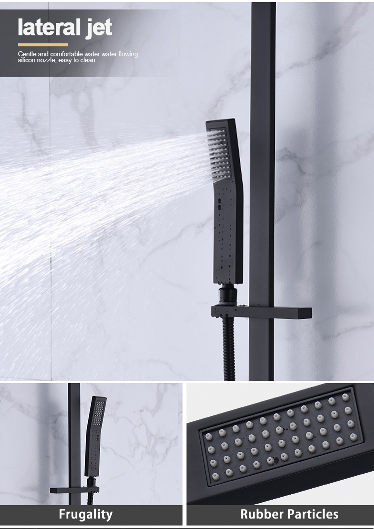 Luxury Black Bathroom Brass Two Way Bathroom Diverter Square Concealed Rain Shower Watermark Concealed Shower Head