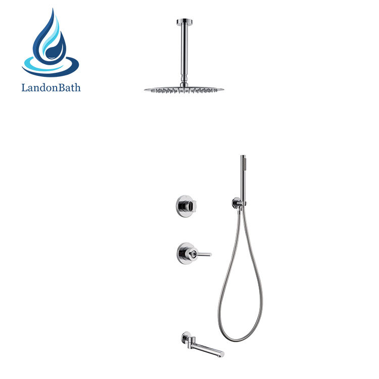 Solid Brass Square Overhead Rain Shower Set In Wall Bath Mixer Shower Set Ceiling Bath Mixer