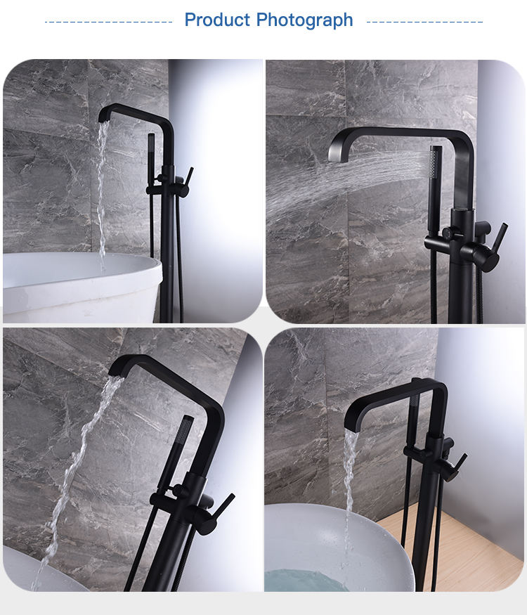 Modern Electroplated Matte Black Stand bathtub Alone Bathroom Free Floor Standing Bath Faucet Tap Mixer Shower