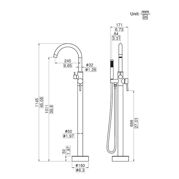 Matte Black Floor Standing Bathtub Faucet